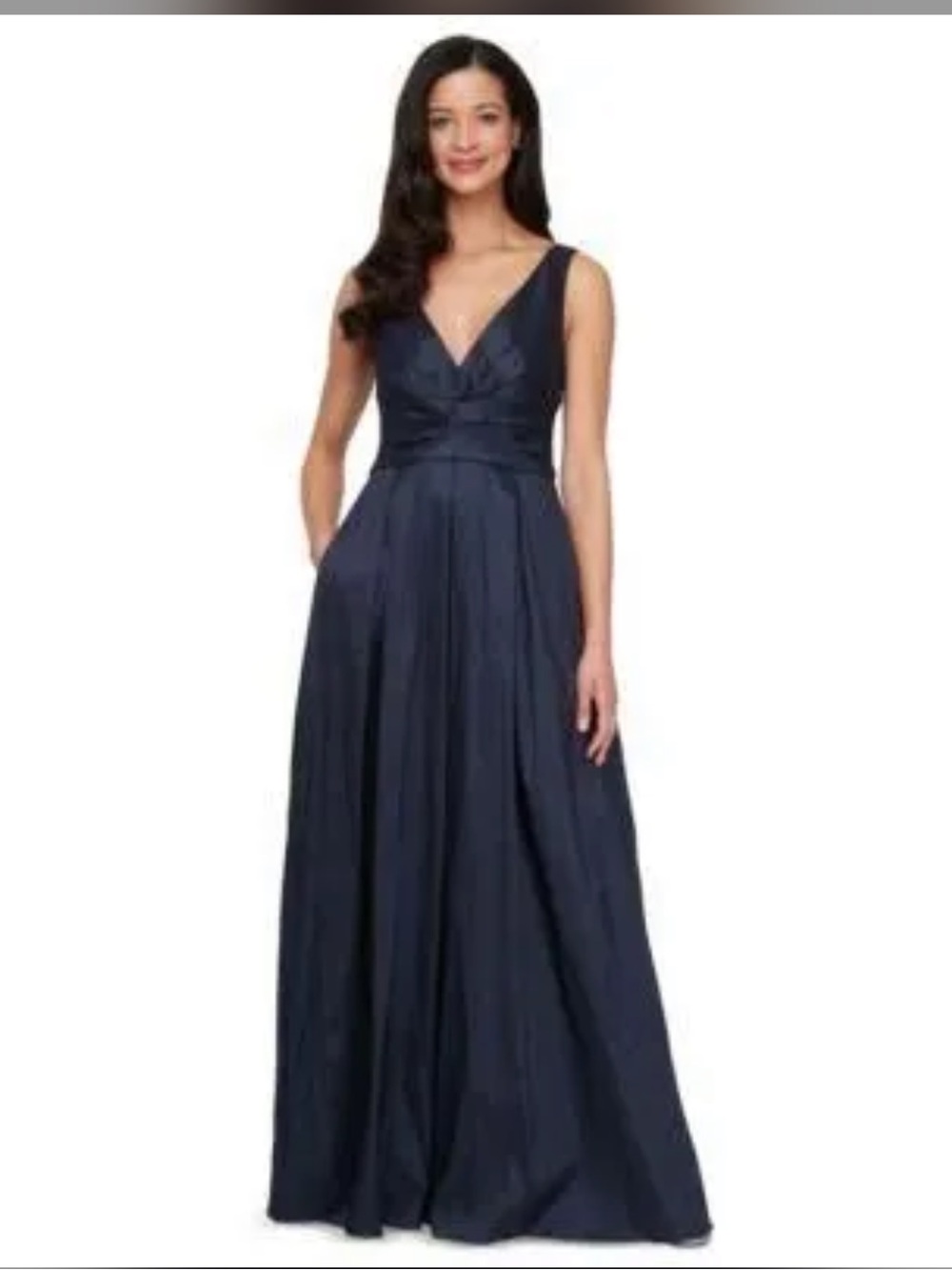 Alex Evenings Navy Blue V-Neck Satin Evening Gownt